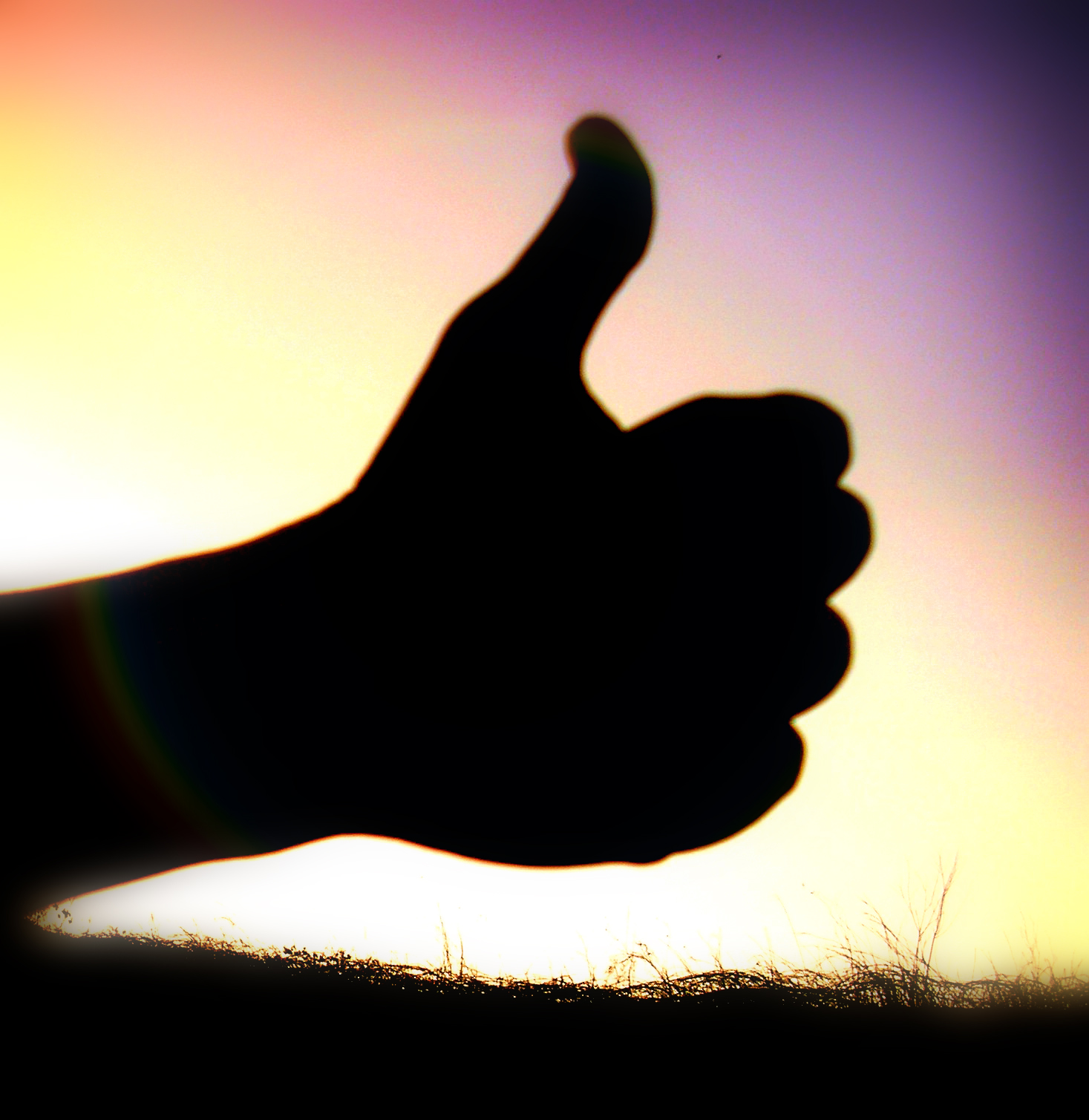 Silhouette of a Thumb in front of a twilight background