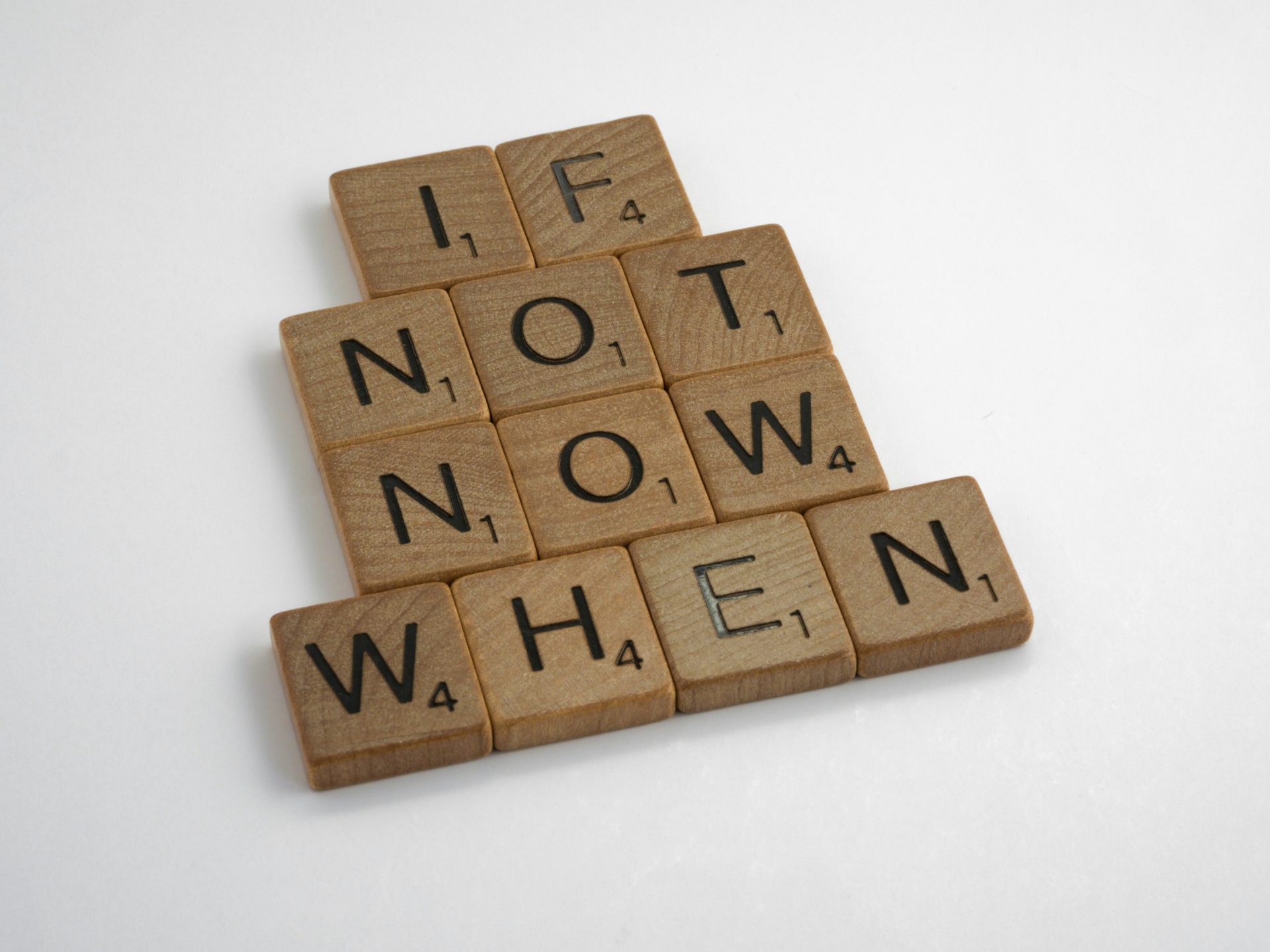 Scrabble tiles spelling "If Not Now When" in vertical rows