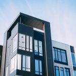 Super modern black-and-white apartment building.