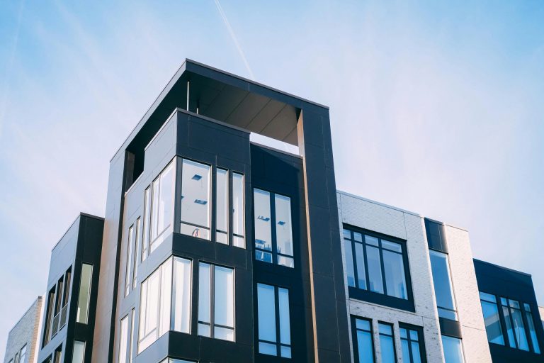 Super modern black-and-white apartment building.