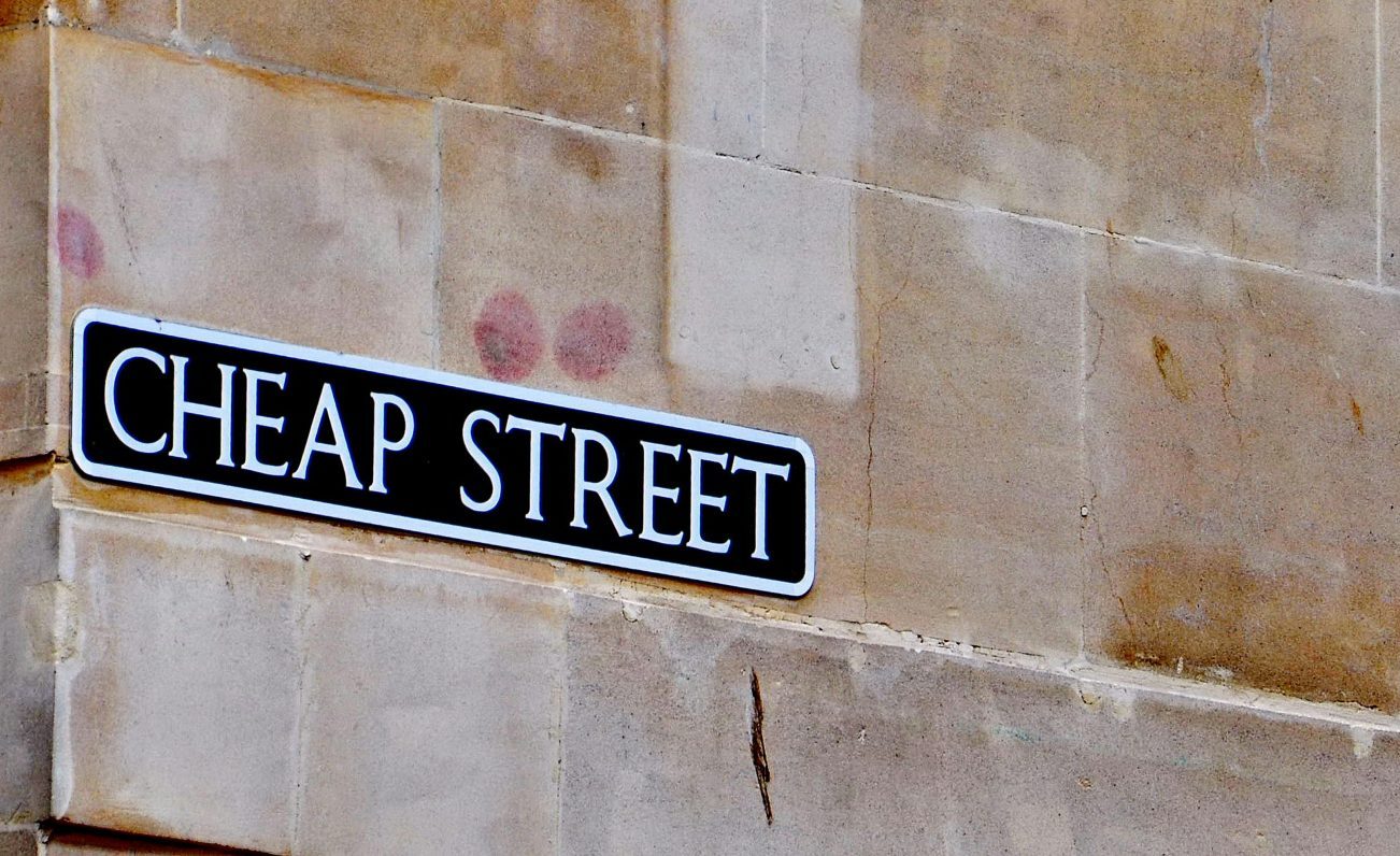 Sign on side of building for "Cheap Street"